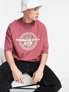 ASOS Mauve Pink Shibuya City Graphic Short Sleeve Tee